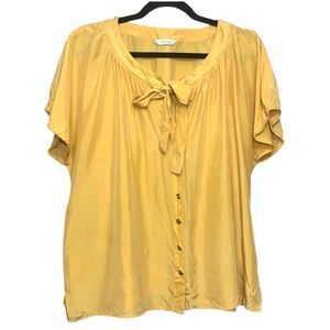 Windsmoor Mustard Yellow Pure Silk Blouse16 Button Front Flowy Minimalist Top